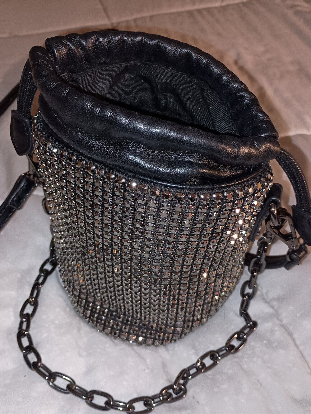 Glamorous LEATHER-RHINESTINES-CHAINS CROSSBODY BAG w/ Adjustable/Removable Strap